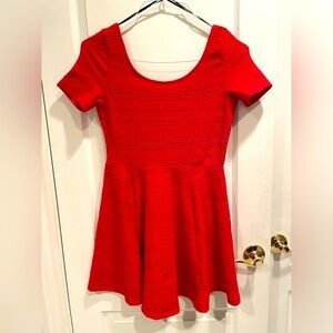 Divided Red Textured Mini Dress